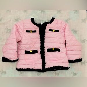 3T Beautiful pink and black detail puffer jacket